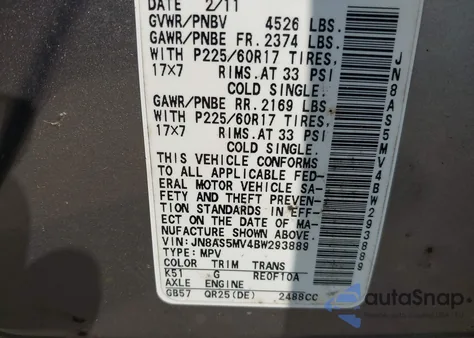 2011 Nissan Rogue Sv из США, поврежденный, VIN JN8AS5MV4BW293889